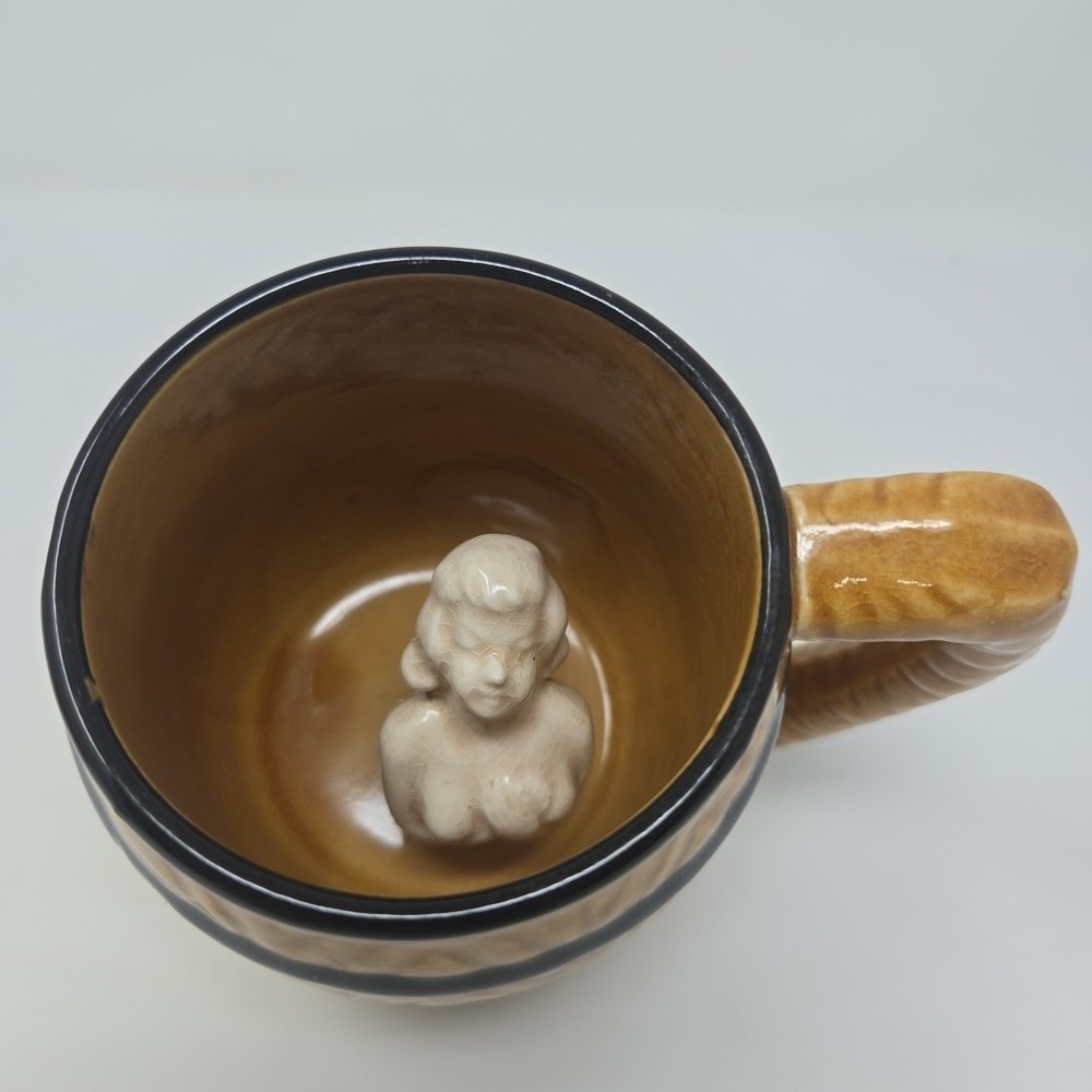 Vintage Ceramic Brown Barrel Mug With Nude Woman Mermaid Japan Coffee‎ Tea